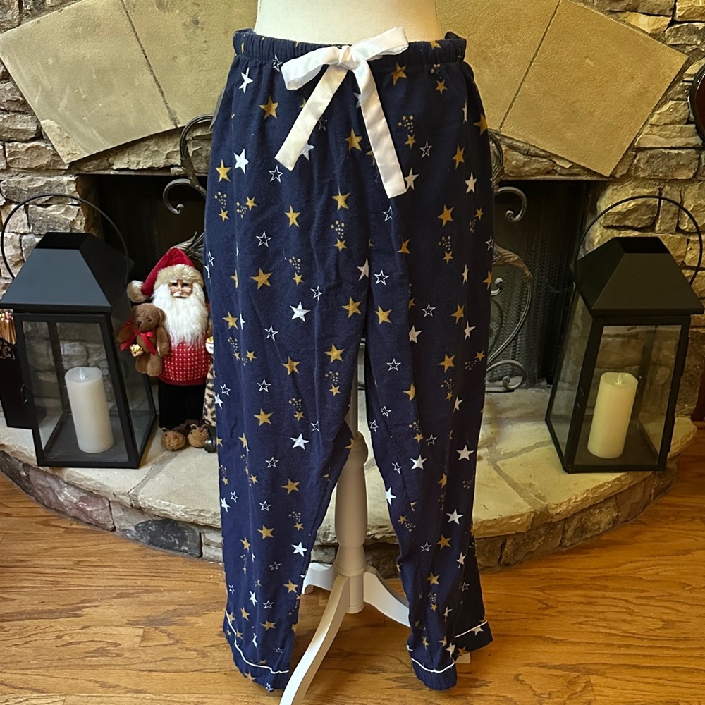 Pajama Mania White and Gold Star Cotton Flannel Pajama Bottom Pants Size XXL